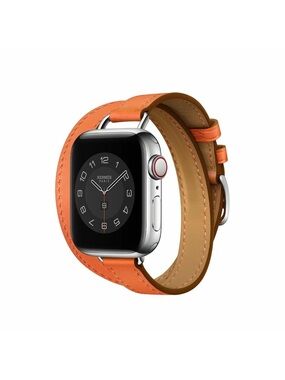 Hermes Apple Watch Attelage Orange Double Tour Orange 41mm band on used 9 series